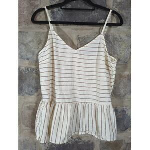 Vero Moda Top Woman's Medium Tan Brown Metallic Striped Peplum‎ Singlet Woven